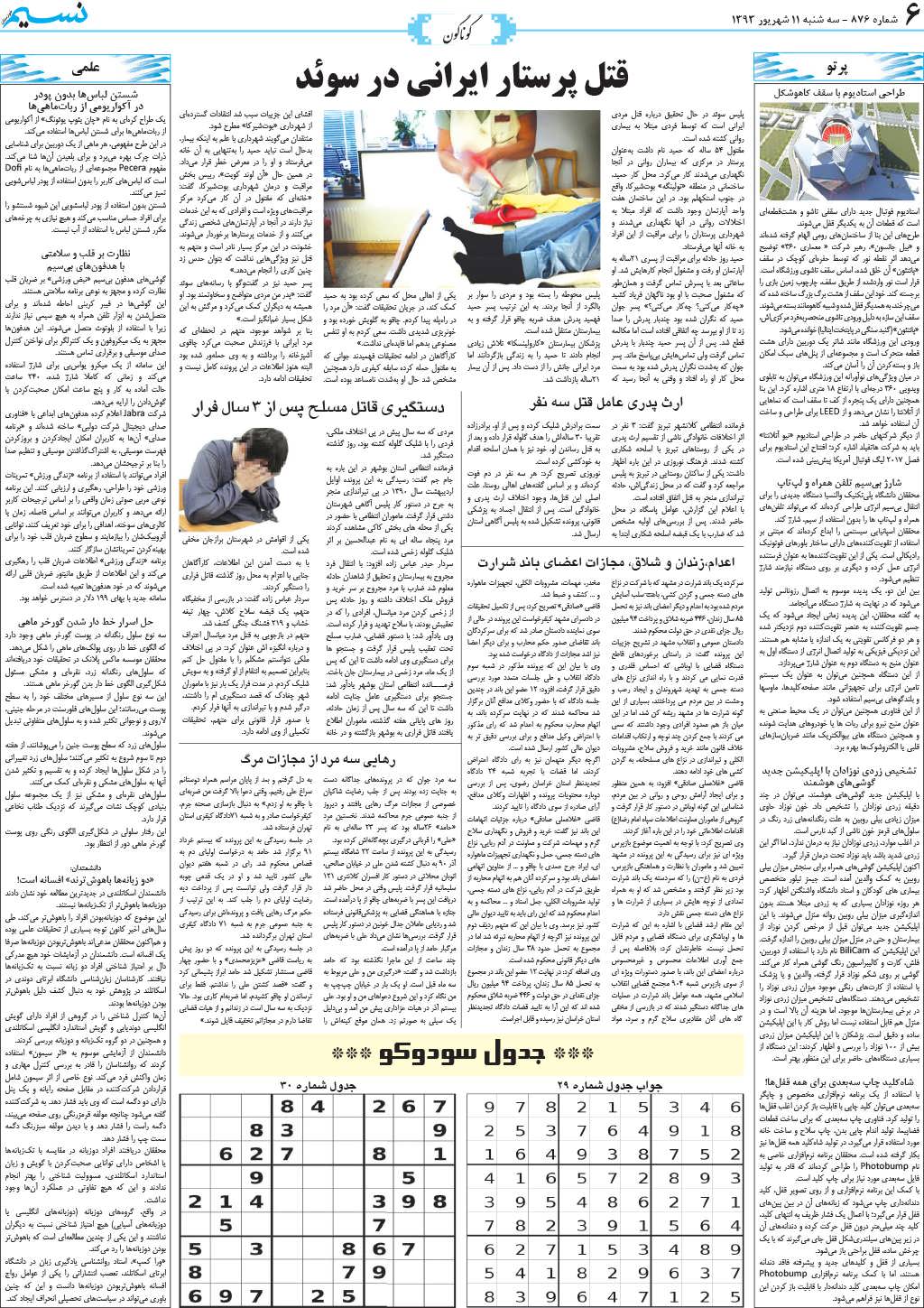 صفحه گوناگون روزنامه نسیم شماره 876